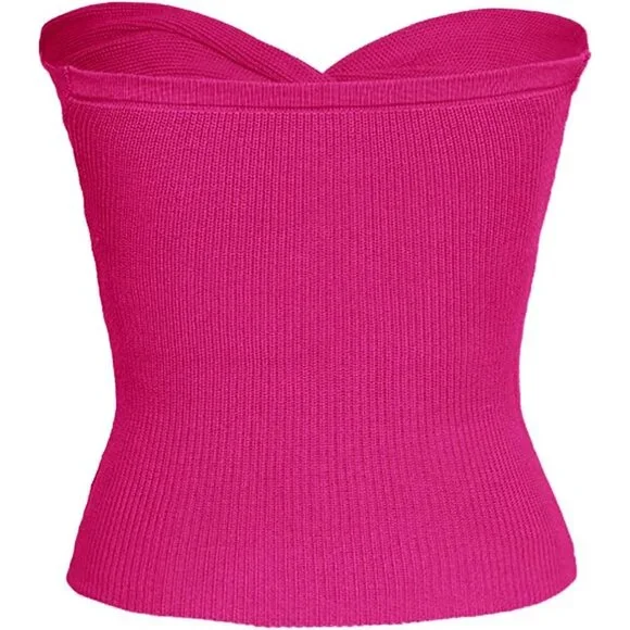 Women's Strapless Crop Top Ribbed Knit Sweetheart Neck Sleeveless Small - Picture 7 of 7